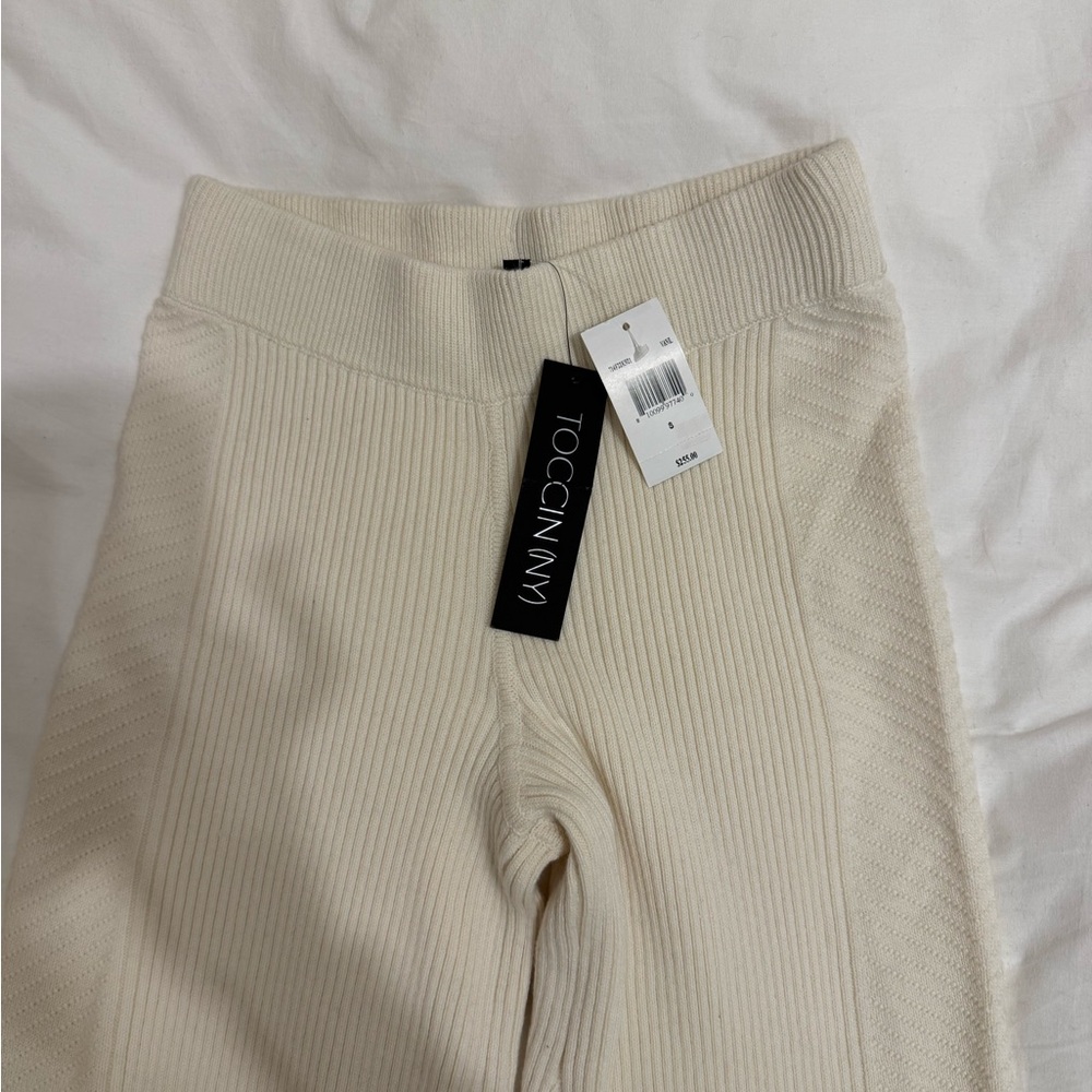 TOCCIN Women's Wool-Blend Cream Ribbed Pants